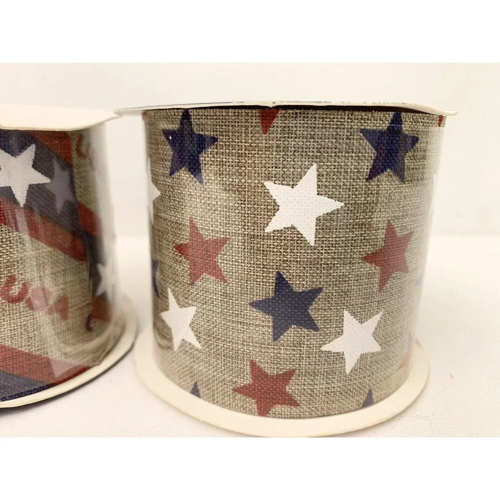 (2) Lot New PATRIOTIC Nylon Ribbon Stars USA 4th America Gift Wrapping 9 Ft Each